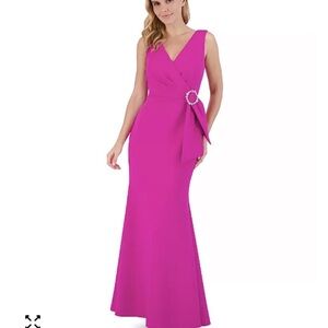 Eliza J Fuchsia V-Neck Maxi Gown with Rhinestone Buckle